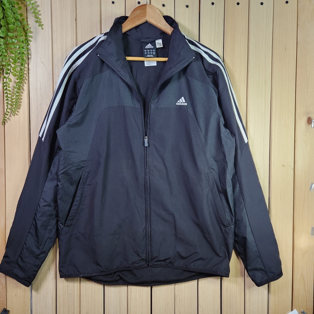 Adidas Windbreaker Black with White Stripes.